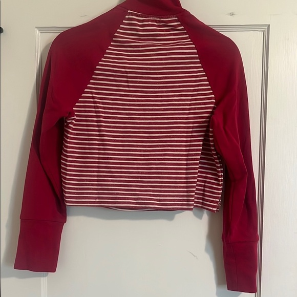 NWT Anthropologie (Pilcro) pink and White Striped Quarter-Zip Pullover, cropped - Picture 3 of 4